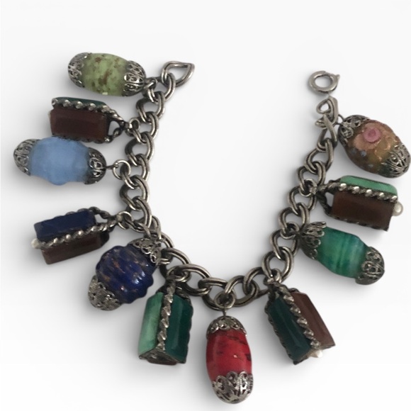 Vintage Art Glass Charm Bracelet - Picture 2 of 8
